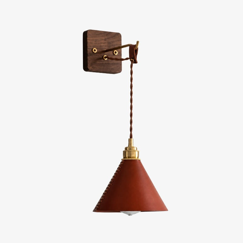 Hand-Stitched Leather and Brass Wall Sconce