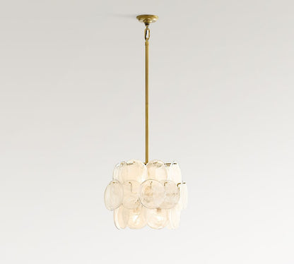 Sevra Cascading Glass Disc Pendant Light - Metal Vintage Brass Finish Fixture