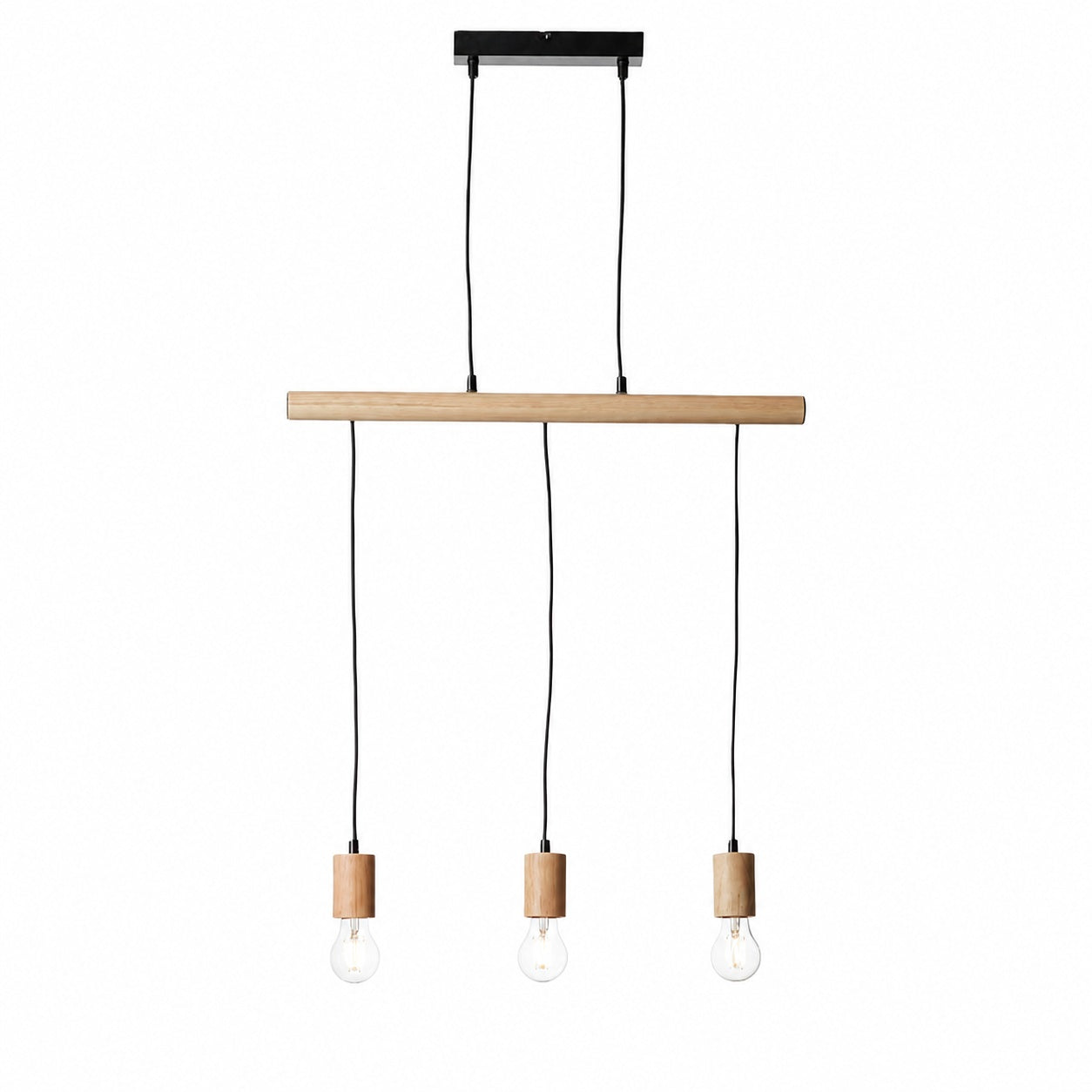 Virell Adjustable Linear Ceiling Light – 3‑Bulb Wooden and Metal Design for Kitchen Island or Office