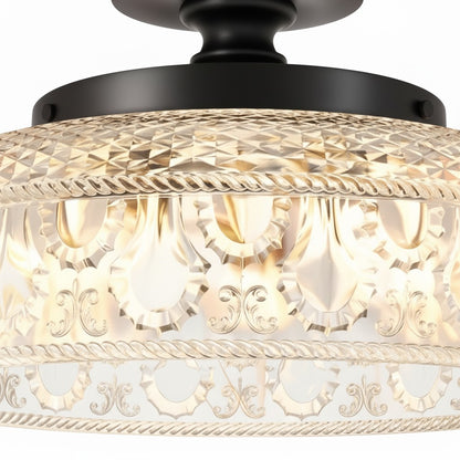 Zenarivo Vintage Floral Glass Semi Flush Mount Ceiling Light - Modern Cabin Style for Living Room