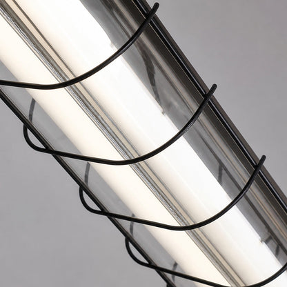 Kronleuchter aus Glas mit linearem Charakter, handgefertigt, klares Gusseisen, Metall, glatt, funkelnd