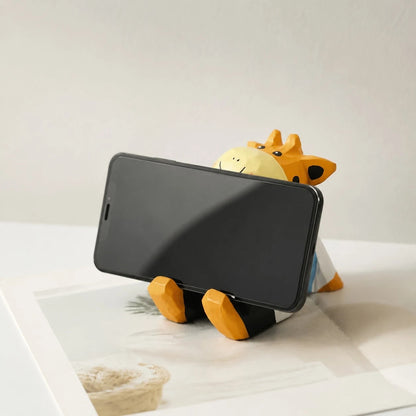 Wooden animal phone stand scene view