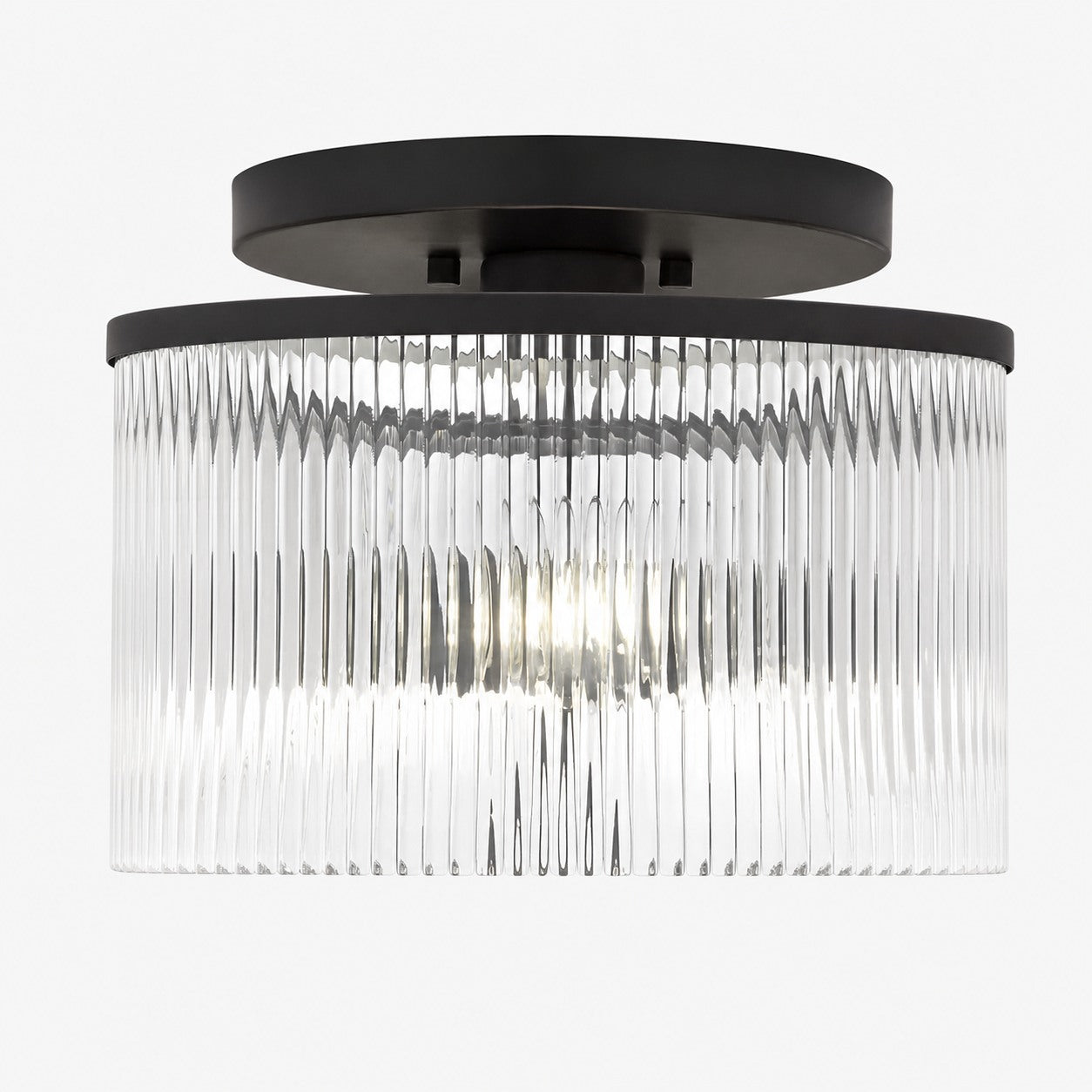 Trommelförmige Deckenlampe aus geripptem Glas – Vintage-Bauernhaus-Deckenleuchte