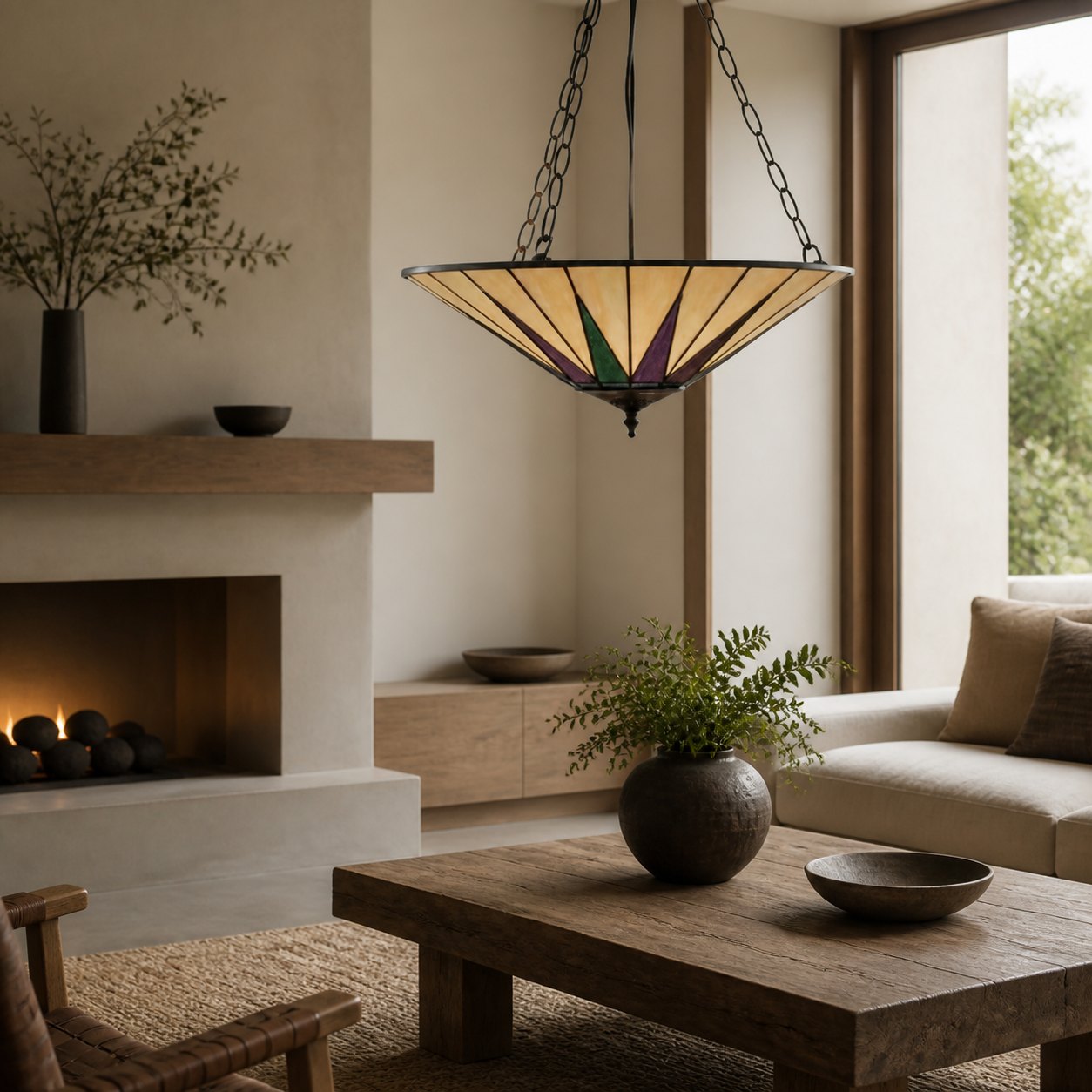 TF Dark Star Tiffany Ceiling Lamp – Stained Glass Star Design for Dining or Hall