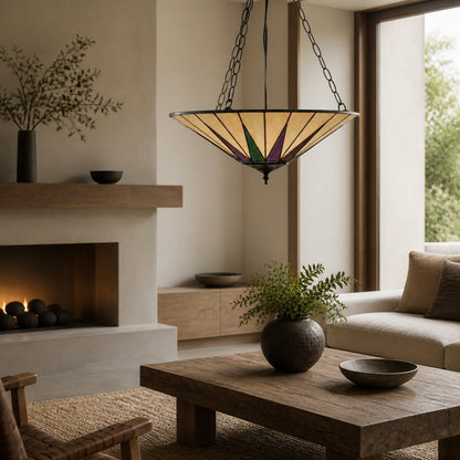 TF Dark Star Tiffany Ceiling Lamp – Stained Glass Star Design for Dining or Hall