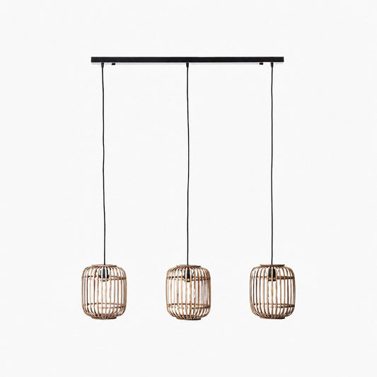 Yumeko Adjustable Bamboo Pendant Lamp - Natural Cage Ceiling Light Perfect for Living & Dining Rooms