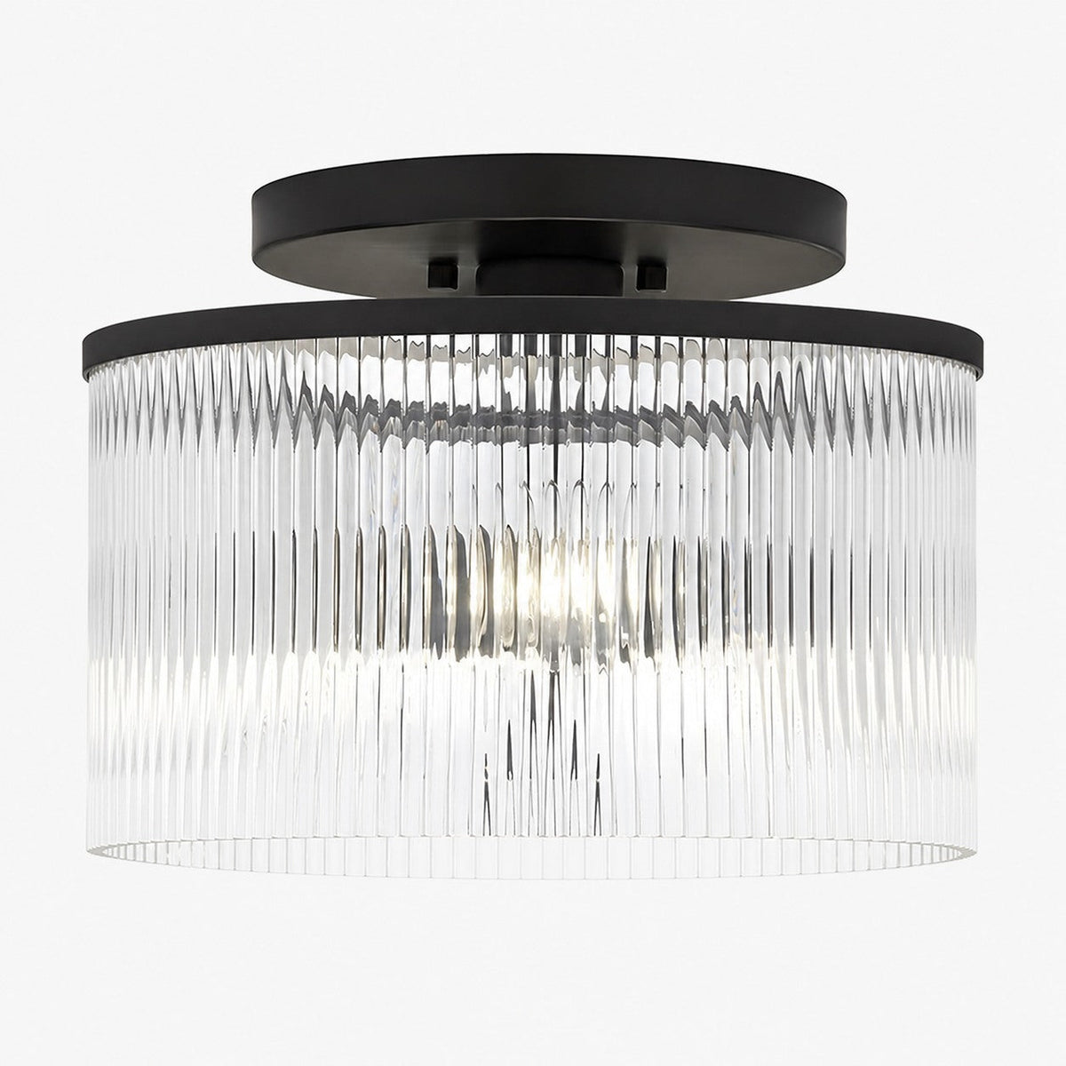 Rilona Striped Glass Drum Ceiling Fixture — Classic Semi-Flush Light for Bedroom or Office U13