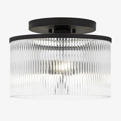 Rilona Striped Glass Drum Ceiling Fixture — Classic Semi-Flush Light for Bedroom or Office U13