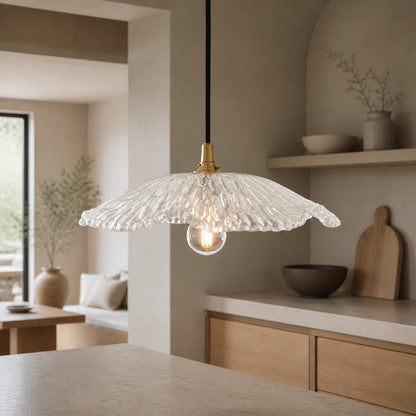 Floriaxis Floral Glass Pendant Light — Floral Glass Shade with Braided Cable for Kitchen or Dining