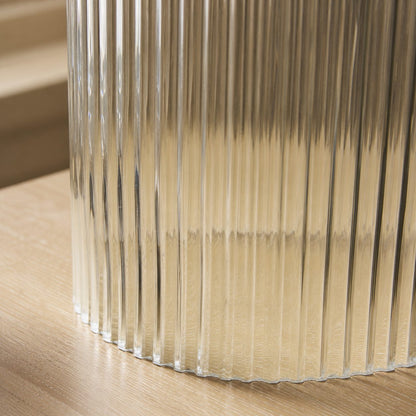 Bravira Strukturierte Glas Tischlampe mit klarer Leinen Schirm in zeitgemäßem Design für Wohnzimmer oder Homeoffice