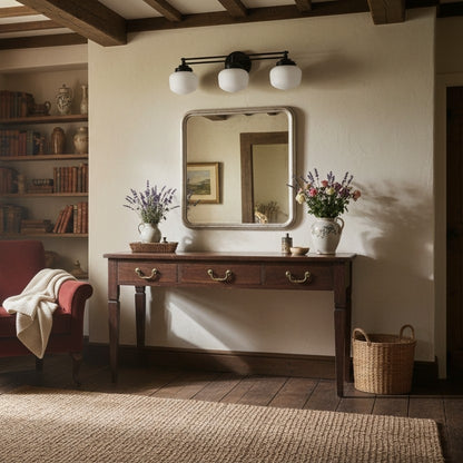 Opalume Glass Art Deco Vanity Light - Bathroom Wall Sconce with White Glass Shades