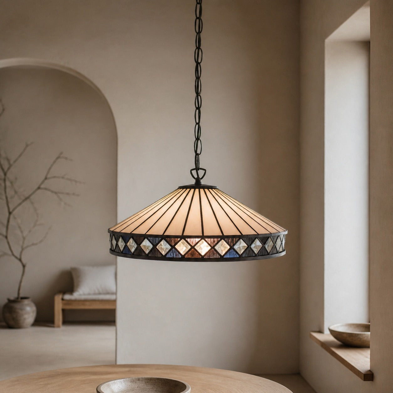 TF Fargo Pendant Light - Tiffany Style Lighting with an Art Deco Shade and Adjustable Chain