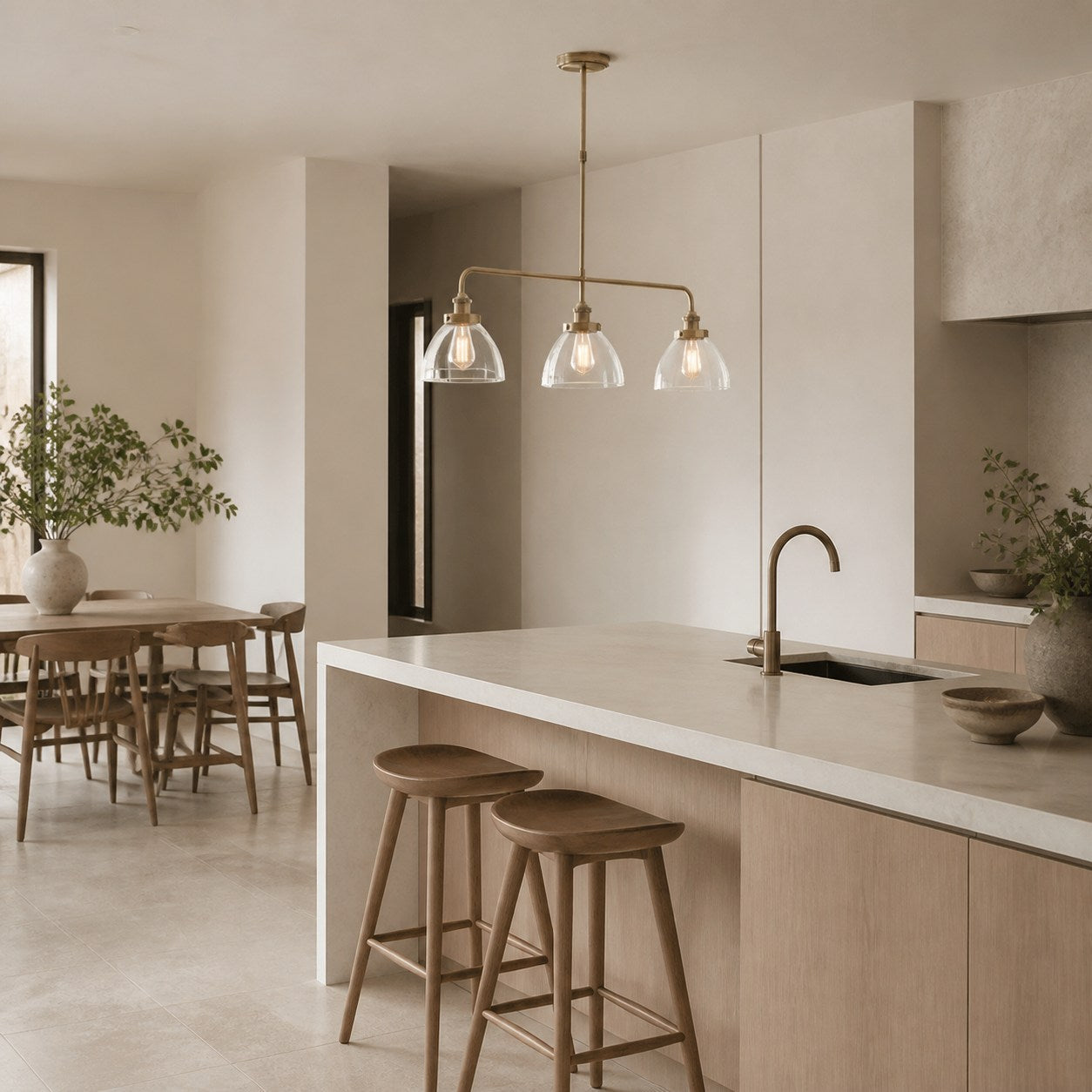 Novera Industrial 3-flammige lineare Pendelleuchte - Moderner Metallstil für Küche und Esszimmer