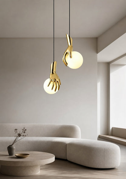 Hand Holding Globe Pendant Light