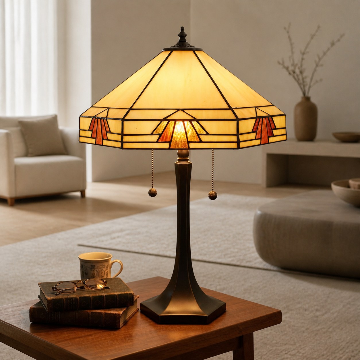 TF Nevada Geometrische Tischleuchte aus Buntglas – Tischlampe für Wohn- und Schlafzimmer