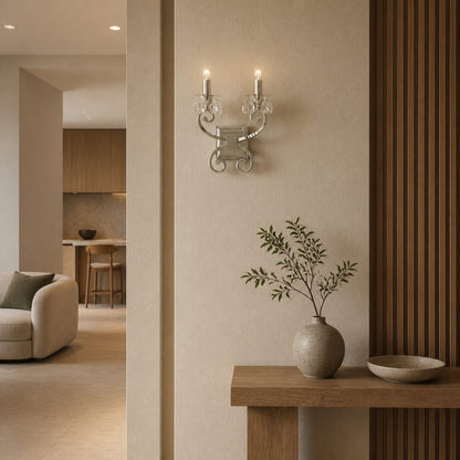 Talonis Crystal Accent Wall Light – Curved Chrome Arm Design for Living and Hallway Spaces
