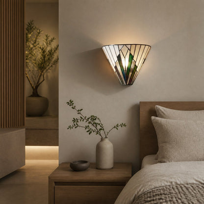 TF Astoria Vintage Fan-Shaped Wall Lamp — Handcrafted Art Glass — For Bedroom Accent Light