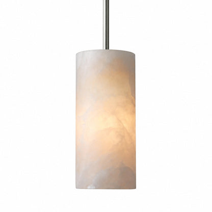 Hand Carved Alabaster Cylinder Pendant Light