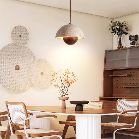 Wabi-Sabi Travertine Flower Bud Pendant Lamp