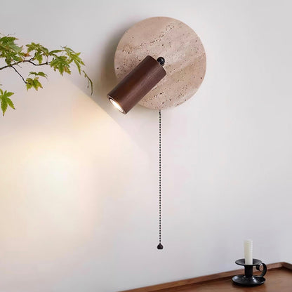 Zylinderförmige Wandleuchte aus Travertin im Wabi-Sabi-Stil mit Zugkettenschalter