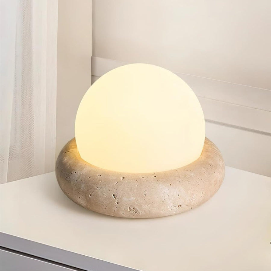 Halbrunde Tischlampe aus Travertin im cremefarbenen Stil