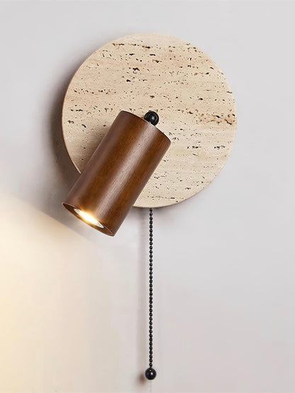 Zylinderförmige Wandleuchte aus Travertin im Wabi-Sabi-Stil mit Zugkettenschalter