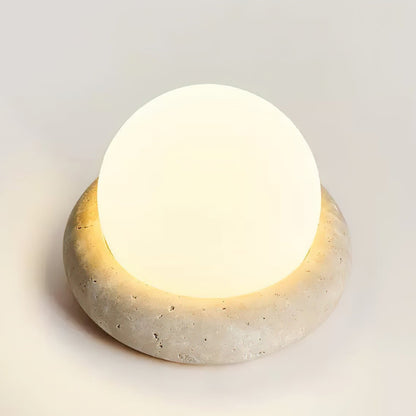 Halbrunde Tischlampe aus Travertin im cremefarbenen Stil
