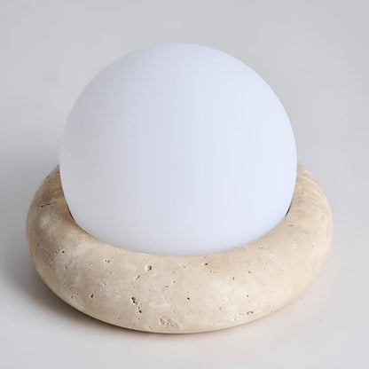 Halbrunde Tischlampe aus Travertin im cremefarbenen Stil