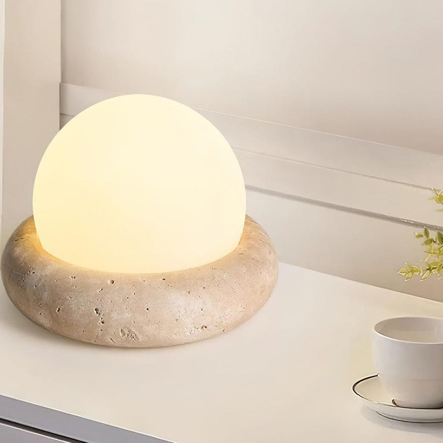 Halbrunde Tischlampe aus Travertin im cremefarbenen Stil
