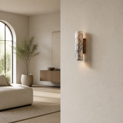 Wolvina Natural Marble Tube Sconce with Sleek Metal Details
