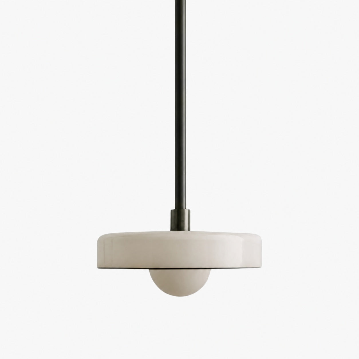Kalo Modern Pendant Light - Sleek Metal Rod and Disc Orb Glass Design