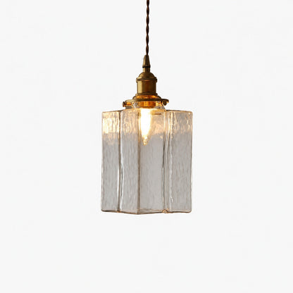 Traditional Vintage Square Rectangle Ripple Glass Iron 1-Light Pendant Light For Living Room