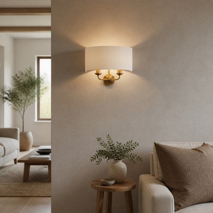 Tela Classic Wall Sconce with Fabric Shade – Elegant Metal Finish Wall Light for Living Room / Bedroom