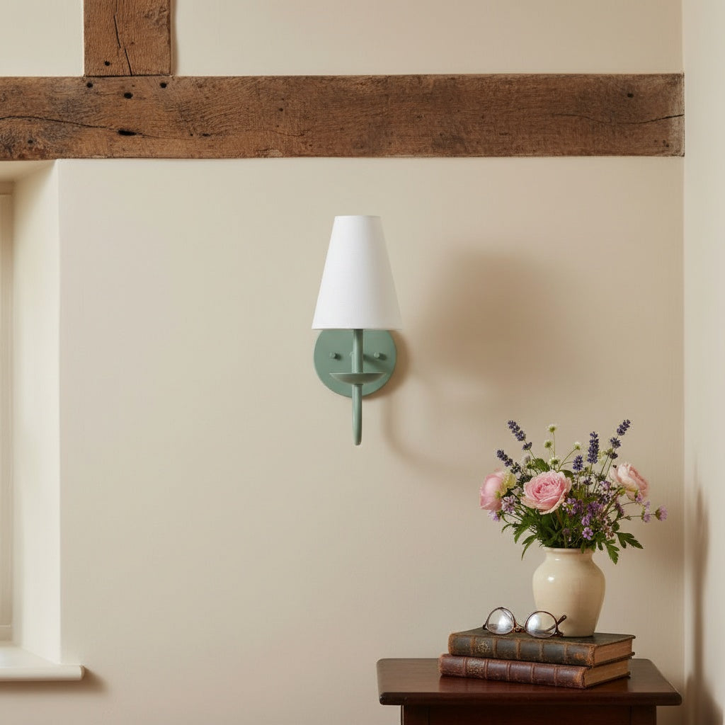 Curva Metal White Linen Sconce - Classic Brass Wall Light for Bedrooms