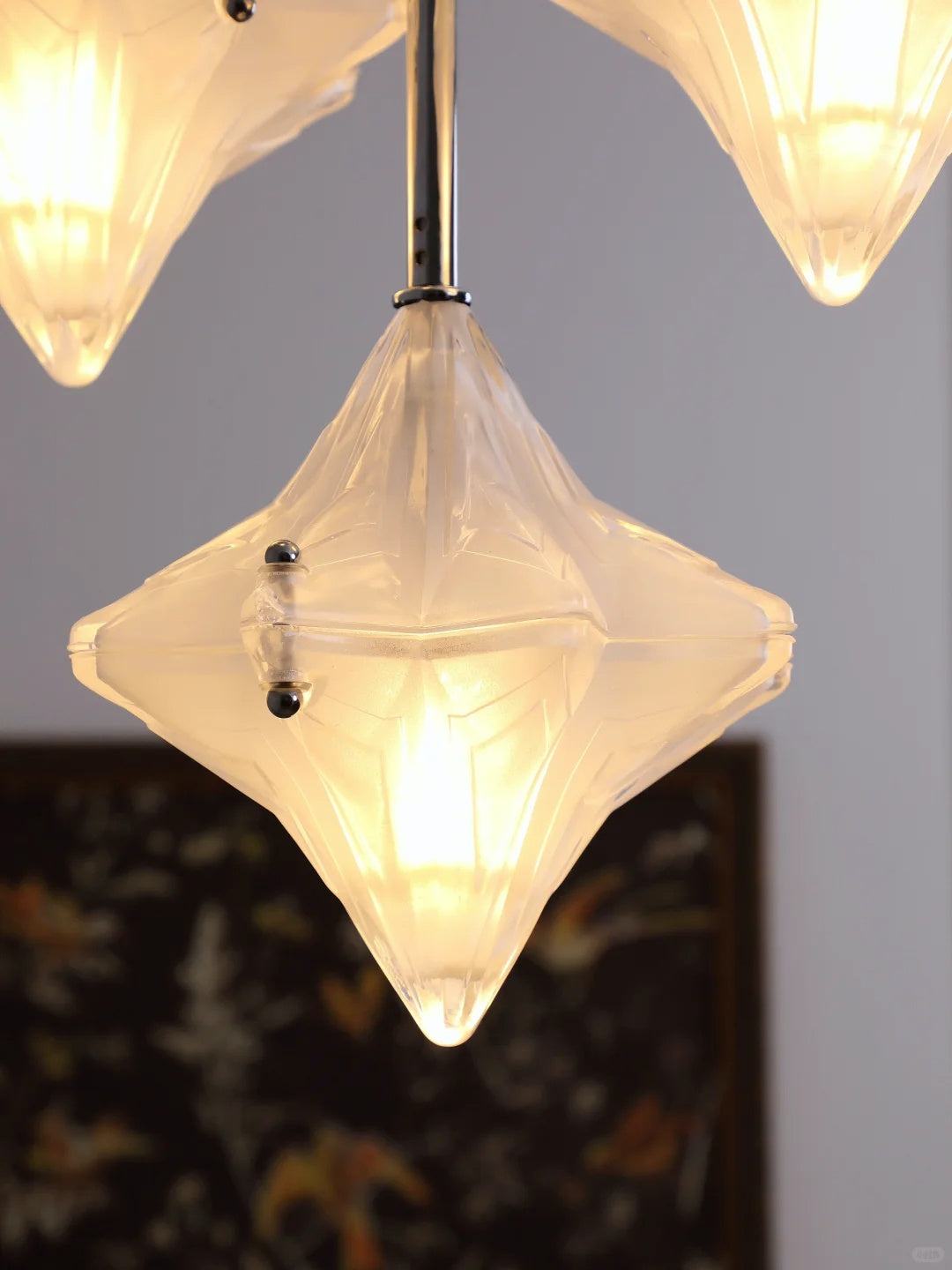 Art Deco Astris Star Chandelier – Frosted Glass Deco Fixture for Dining Room