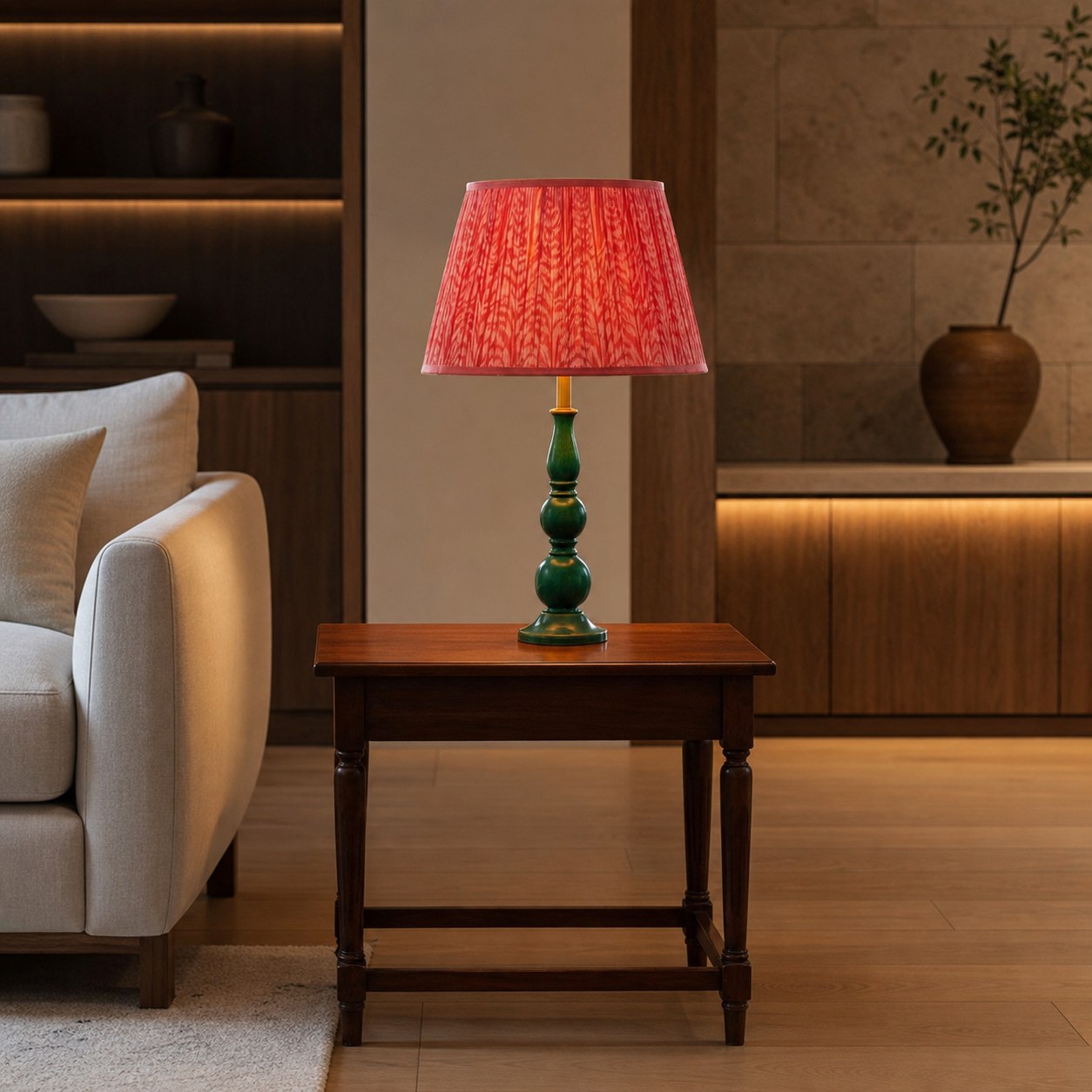 Grainora Table Lamp with Wooden Grain Base – Fabric Lampshade for Living Rooms