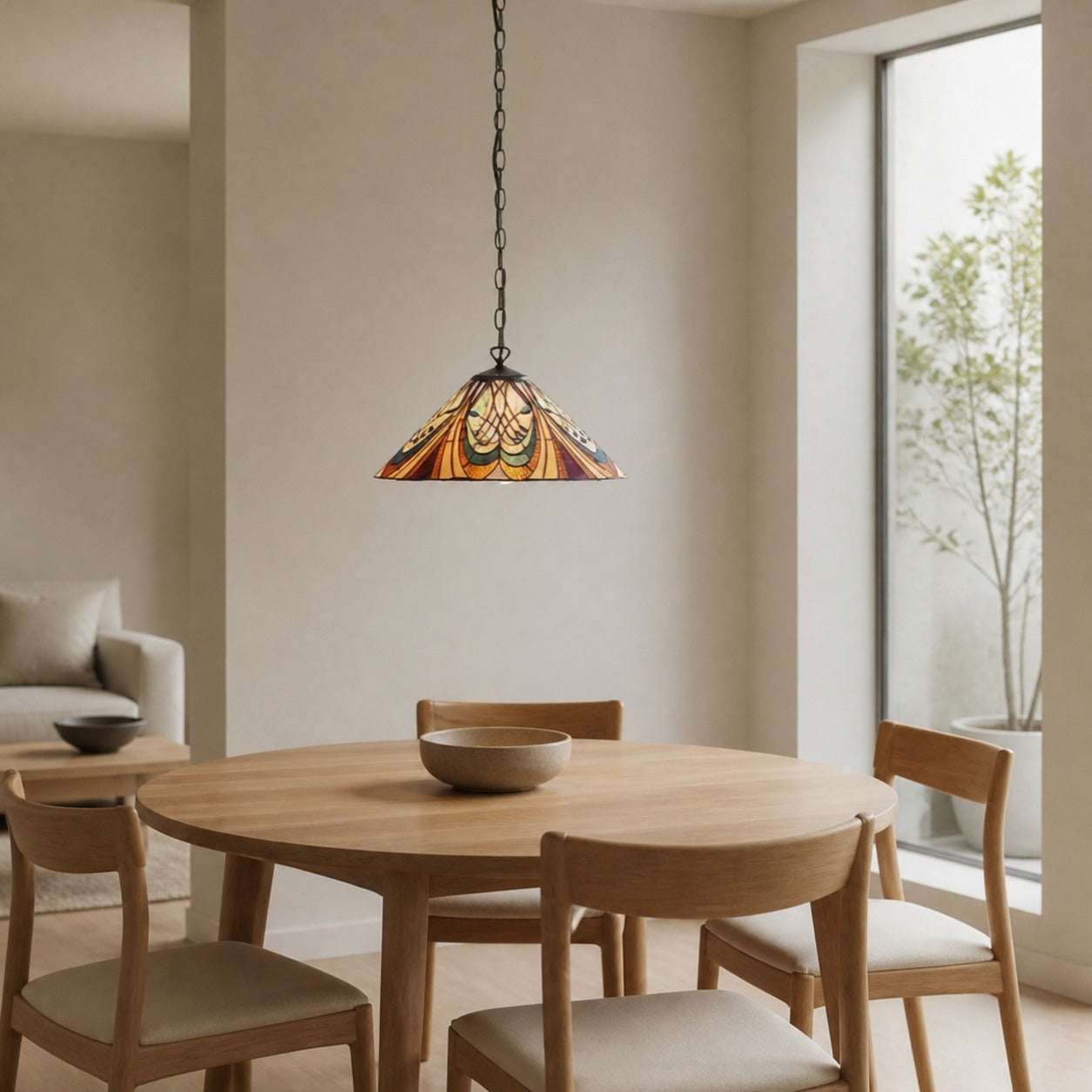 TF Hector Pendant Light – Art Nouveau Stained Glass Decorative Light for Dining or Living Room