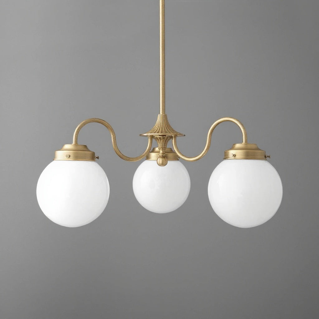 Glorica Glass Vintage Globe Chandelier - Brass 3-Light Frosted Glass Hanging Fixture
