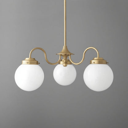 Glorica Glass Vintage Globe Chandelier - Brass 3-Light Frosted Glass Hanging Fixture