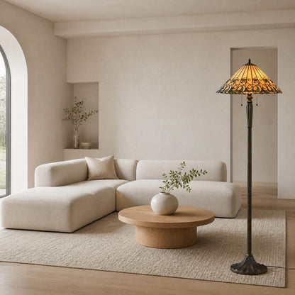 TF Jamelia Stehlampe aus Buntglas – Dekorative Stehlampe mit juwelenfarbenem Mosaikschirm und Metallsäule, ideal für Leseecken