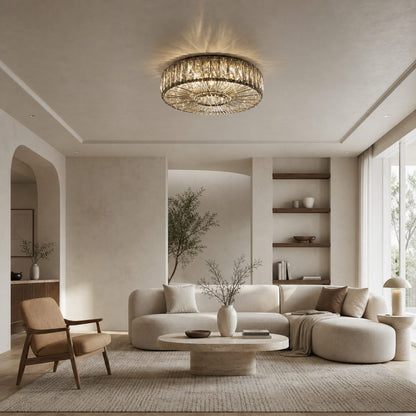 Glomar Glass Round Flush Ceiling Light - Modern Metal Glass Finish Living Areas
