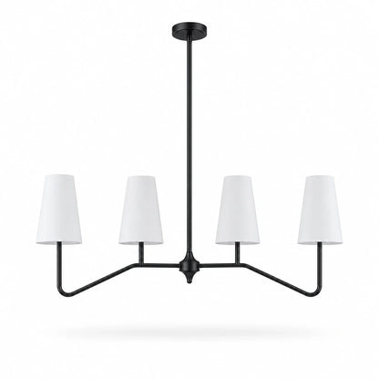 Strellux linear chandelier in black finish with white shades