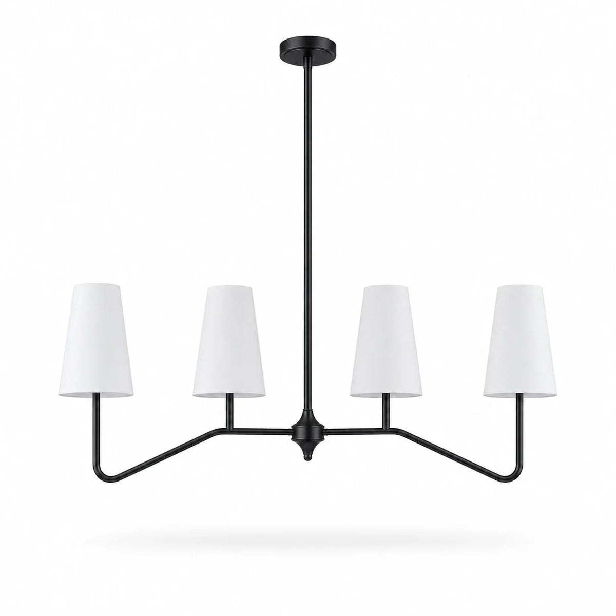 Strellux linear chandelier in black finish with white shades