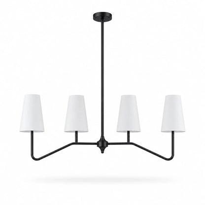Strellux linear chandelier in black finish with white shades