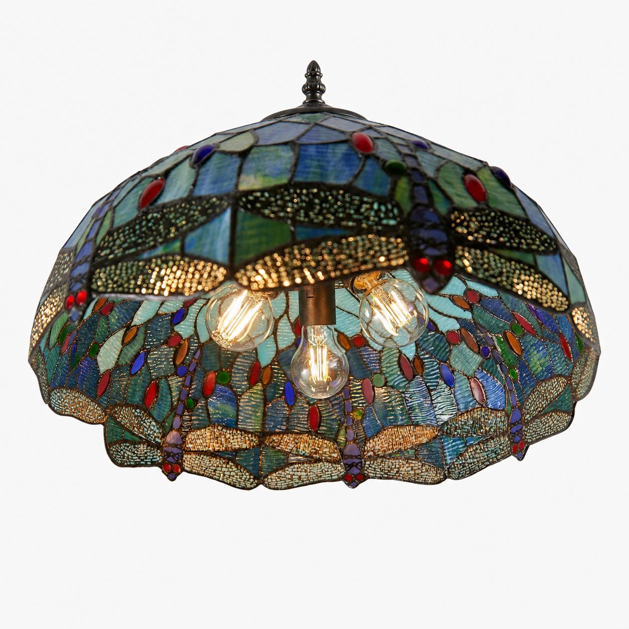 TF Dragonfly Blue Tiffany-Deckenleuchte – Jugendstil-Pendelleuchte aus Buntglas für Wohnzimmer