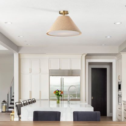 Lorvion Linen Drum Shade Flush Mount & Pendant - Antique Brass Ceiling Light
