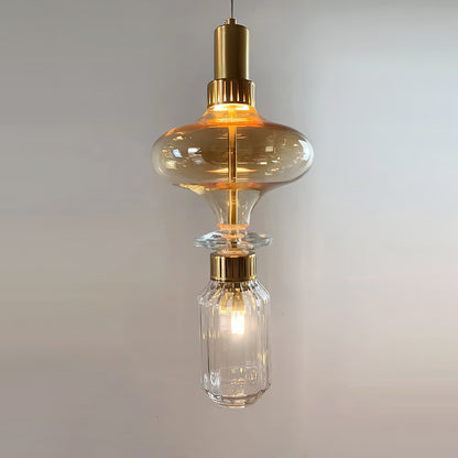 Minimalistische Ballett-Pendelleuchte - Eisen-Metall-Glas-Gold-Bernstein-Innenbeleuchtung