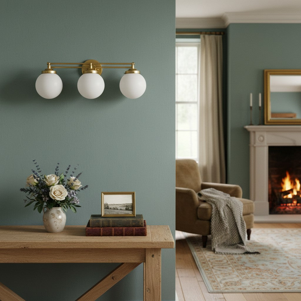 Glorica Glass Contemporary Vanity Light - 3 Light Globe Bathroom Fixture Opal Glass