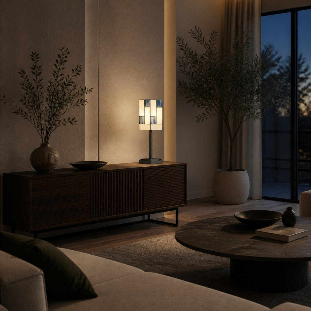 TF Manchester Square Table Lamp - Geometric Glass and Metal for Bedroom and Living Room