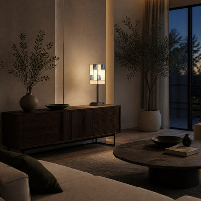 TF Manchester Square Table Lamp - Geometric Glass and Metal for Bedroom and Living Room